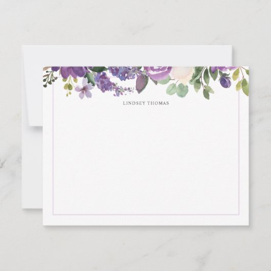Purple Watercolor Floral Personalized Stationery Notitiekaartje (Voorkant)