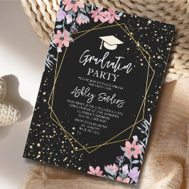 Purple watercolor flowers with gold Glitter Kaart