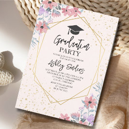 Purple watercolor flowers with gold Glitter Kaart