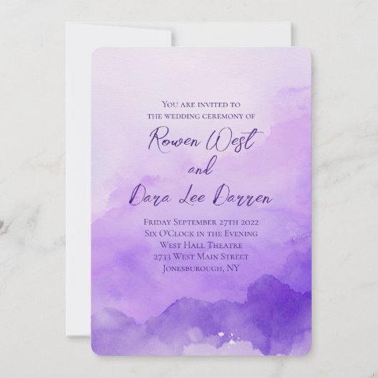 Purple Watercolor Ombre Painting Wedding Kaart (Voorkant)