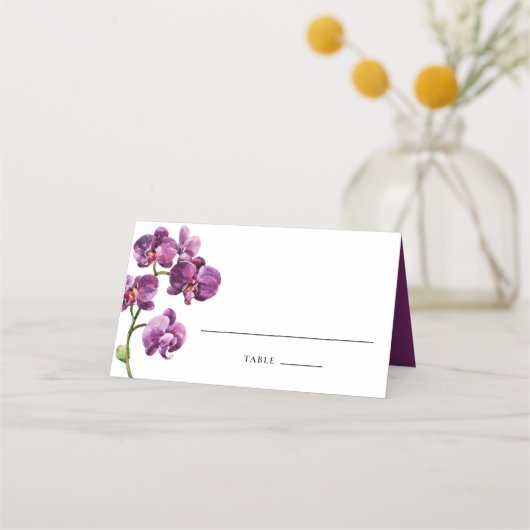 Purple Watercolor Orchids Tropical Wedding Plaatskaartje (Voorkant)
