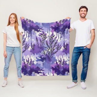 Purple Watercolor with Florals Fleece Deken