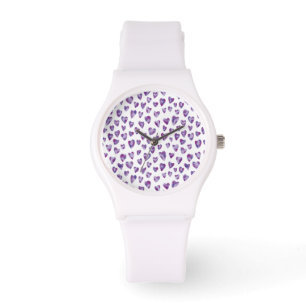 Purple Watercolour Heart Horloge