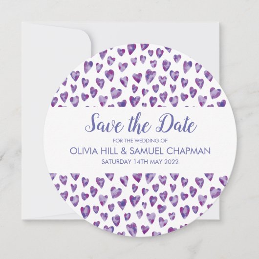 Purple Watercolour Heart Save The Date (Voorkant)