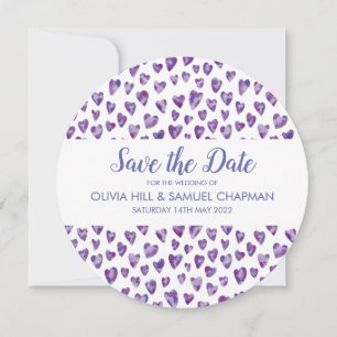 Purple Watercolour Heart Save The Date