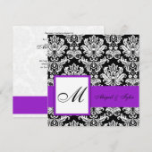Purple Wedding Monogram Damask Invitation Kaart (Voorkant / Achterkant)