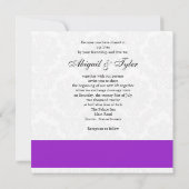 Purple Wedding Monogram Damask Invitation Kaart (Achterkant)