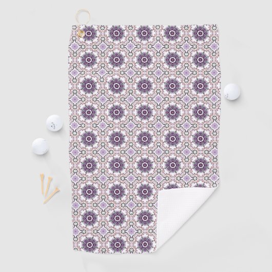 Purple, white and gray geometric mandala pattern  golfhanddoek (Insitu)