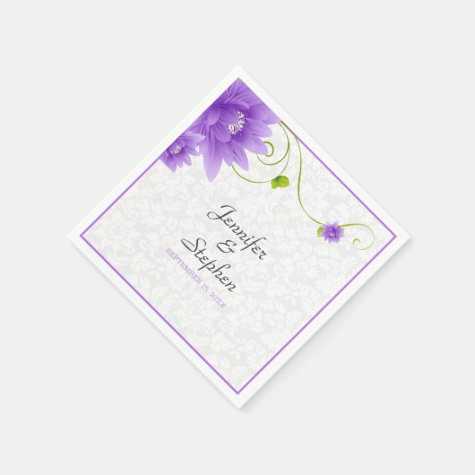 Purple White And Green Floral Design Napkins Servet (Hoek)