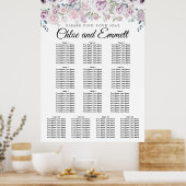 Purple White Floral 13-Table Wedding Seating Chart Poster (Keuken)