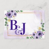 Purple White Floral Gold Frame Wedding Details Informatiekaartje (Voorkant)