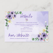Purple White Floral Gold Frame Wedding Details Informatiekaartje (Achterkant)