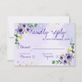 Purple White Floral Gold Frame Wedding Reply By RSVP Kaartje (Achterkant)