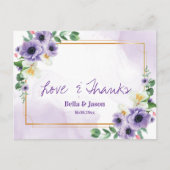 Purple White Floral Gold Frame Wedding Thank You Briefkaart (Voorkant)