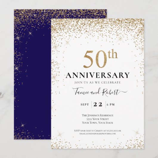 Purple White Gold 50th Wedding Anniversary  Kaart (Voorkant / Achterkant)