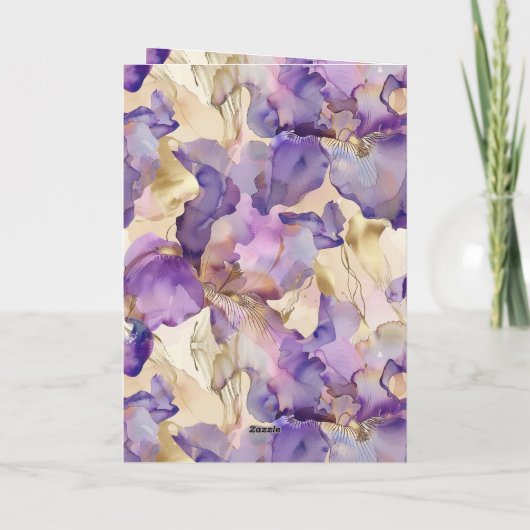 Purple White Gold Abstract Iris Flowers Birthday Kaart (Achterkant)