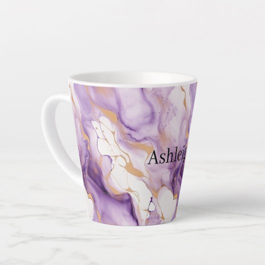 Purple White Gold Abstract Latte Mok (Linkerhoek)