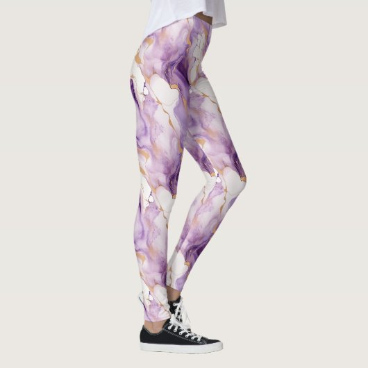 Purple White Gold Abstract Leggings (Rechts)