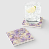 Purple White Gold Iris Floral Abstract Stenen Onderzetter (Zijkant)