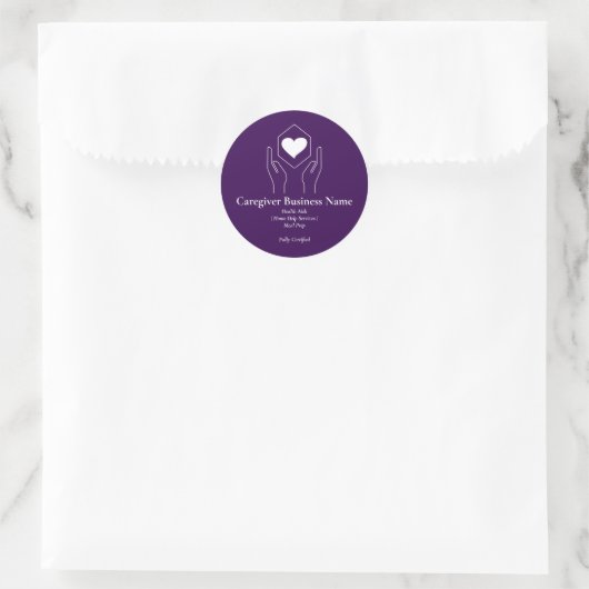 Purple White Hand Heart Caregiver elder Ronde Sticker (Tas)