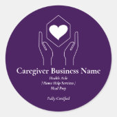 Purple White Hand Heart Caregiver elder Ronde Sticker (Voorkant)
