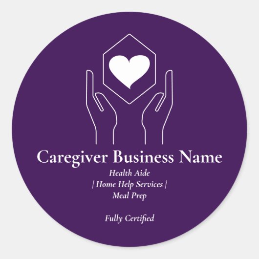 Purple White Hand Heart Caregiver elder Ronde Sticker (Voorkant)