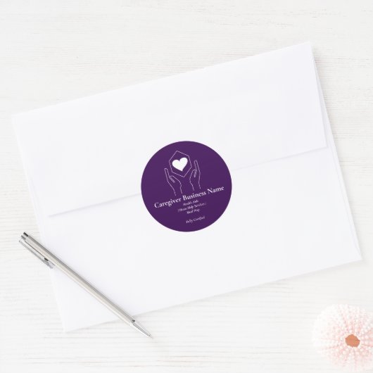 Purple White Hand Heart Caregiver elder Ronde Sticker (Envelop)