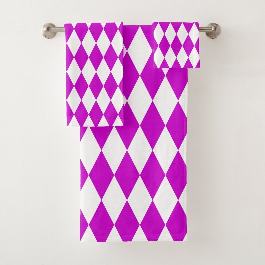 Purple White Harlequin Diamonds Checkers Design Bad Handdoek