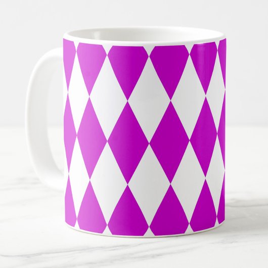 Purple White Harlequin Diamonds Checkers Design  Koffiemok