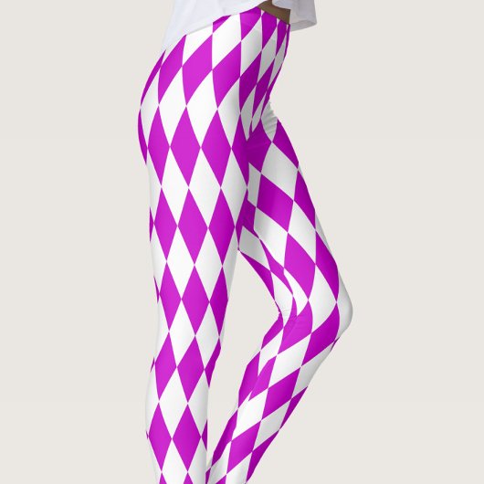 Purple White Harlequin Diamonds Checkers Design  Leggings