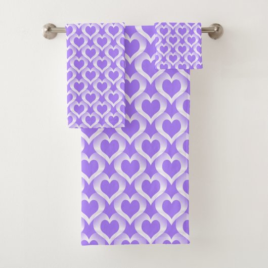 Purple White Hearts Pattern Bad Handdoek (Insitu)