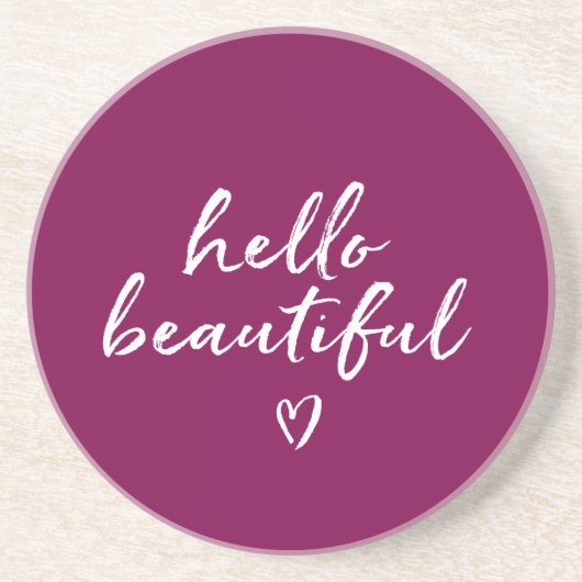Purple White Hello Beautiful Inspirational Heart Zandsteen Onderzetter (Voorkant)