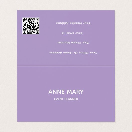 Purple White Lavender Violet Professional QR Code  Visitekaartje (Buitenkant ongevouwen)