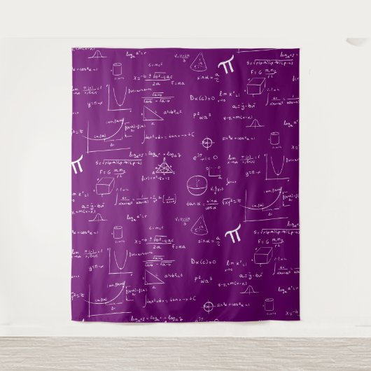 Purple White Mathematic Formulas Equations Wandkleed (Voorkant)