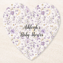 Purple White Moons & Stars Floral Baby Shower Kartonnen Onderzetters