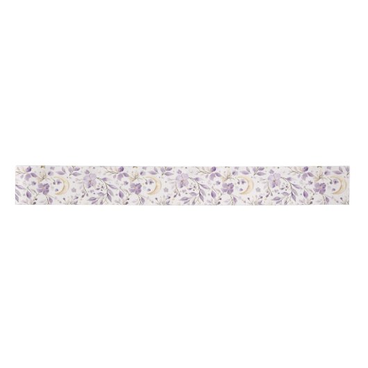 Purple White Moons & Stars Floral Baby Shower Satijnen Lint (Voorkant)