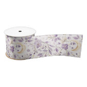 Purple White Moons & Stars Floral Baby Shower Satijnen Lint (Spoel)