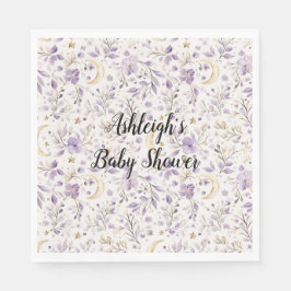 Purple White Moons & Stars Floral Baby Shower Servet