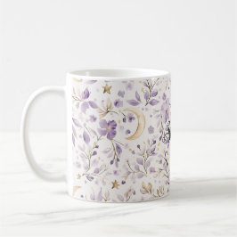 Purple White Moons & Stars Floral Koffiemok