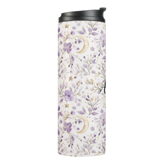 Purple White Moons & Stars Floral Thermosbeker (Gedraaid links)