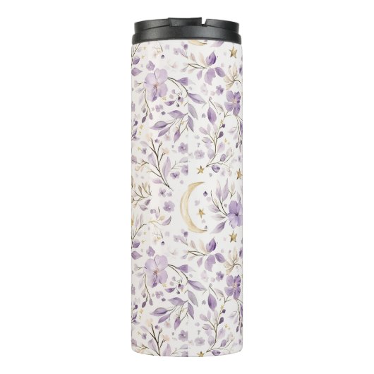 Purple White Moons & Stars Floral Thermosbeker (Achterkant)