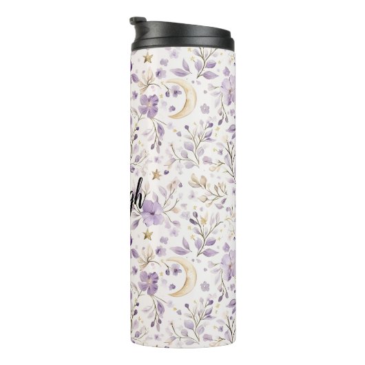Purple White Moons & Stars Floral Thermosbeker (Geroteerd rechts)
