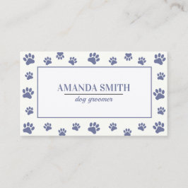 Purple White Paw Prints Dog Groomer Business Card Visitekaartje
