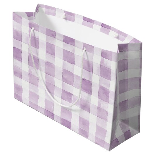 Purple White Plaid Stripes Birthday Groot Cadeauzakje (Achterkant Gekanteld)