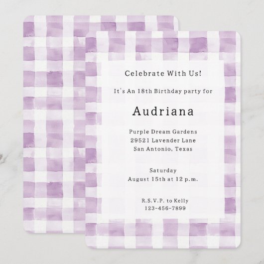 Purple White Plaid Stripes Birthday Kaart (Voorkant / Achterkant)