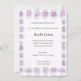 Purple White Plaid Stripes Birthday Kaart