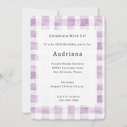 Purple White Plaid Stripes Birthday Kaart (Voorkant)