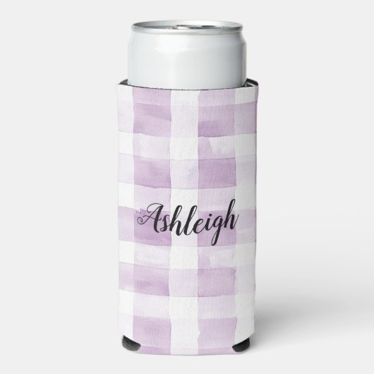 Purple White Plaid Stripes Birthday Seltzer Blikjeskoeler (Seltzer Voorkant)