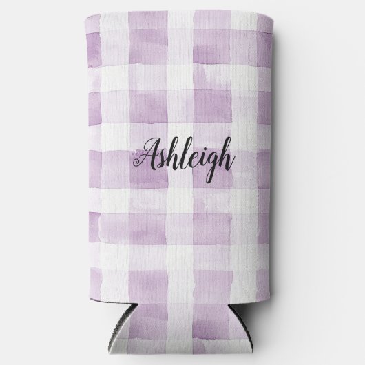 Purple White Plaid Stripes Birthday Seltzer Blikjeskoeler (Voorkant)