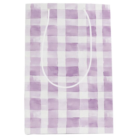 Purple White Plaid Stripes Medium Cadeauzakje (Voorkant)